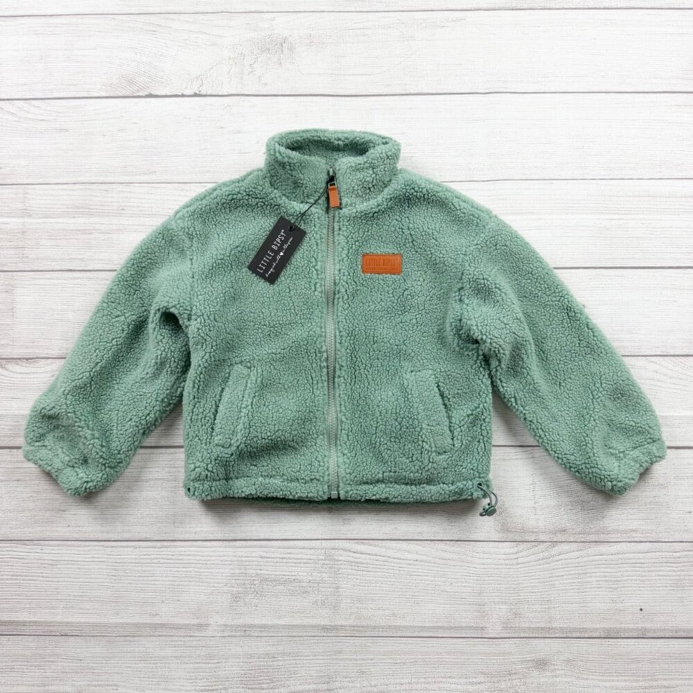 NWT Little Bipsy Collection Kids Sherpa Jacket Green Coat Size 4-5